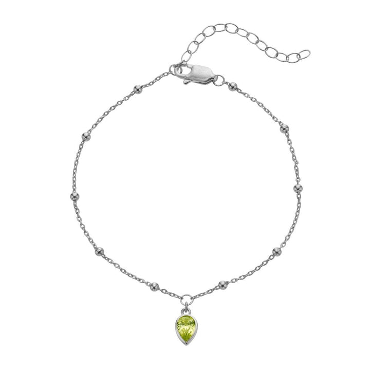Silver bracelet with a green teardrop pendant 