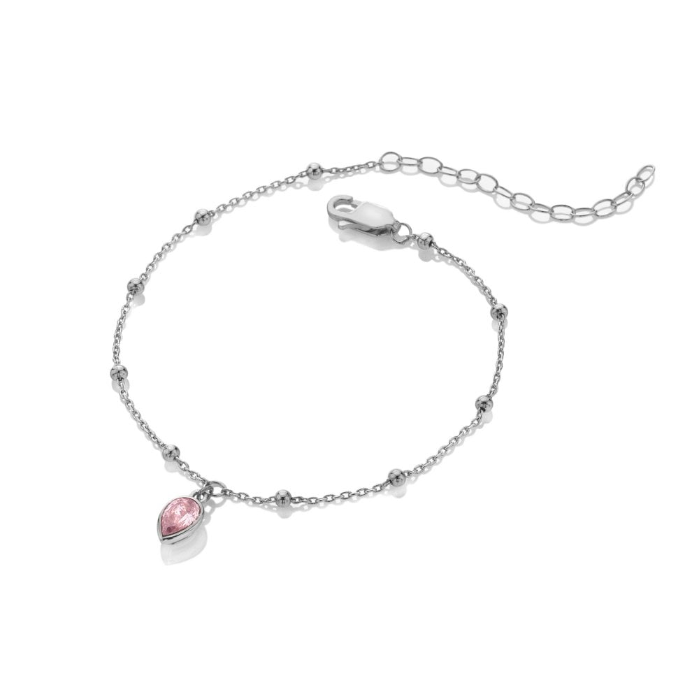 Silver bracelet with a pink heart charm 