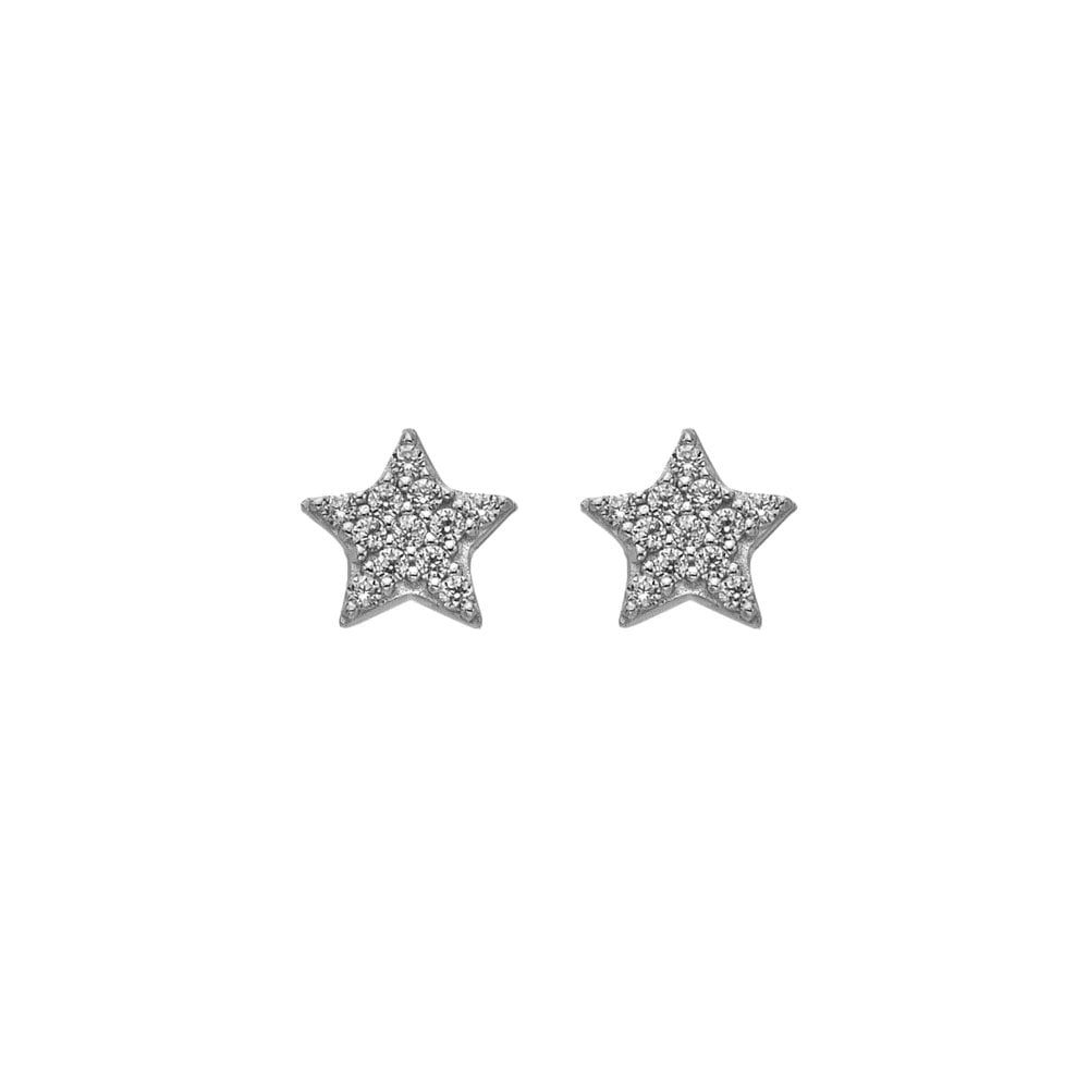 Star-shaped earrings on a pink card with text and branding.