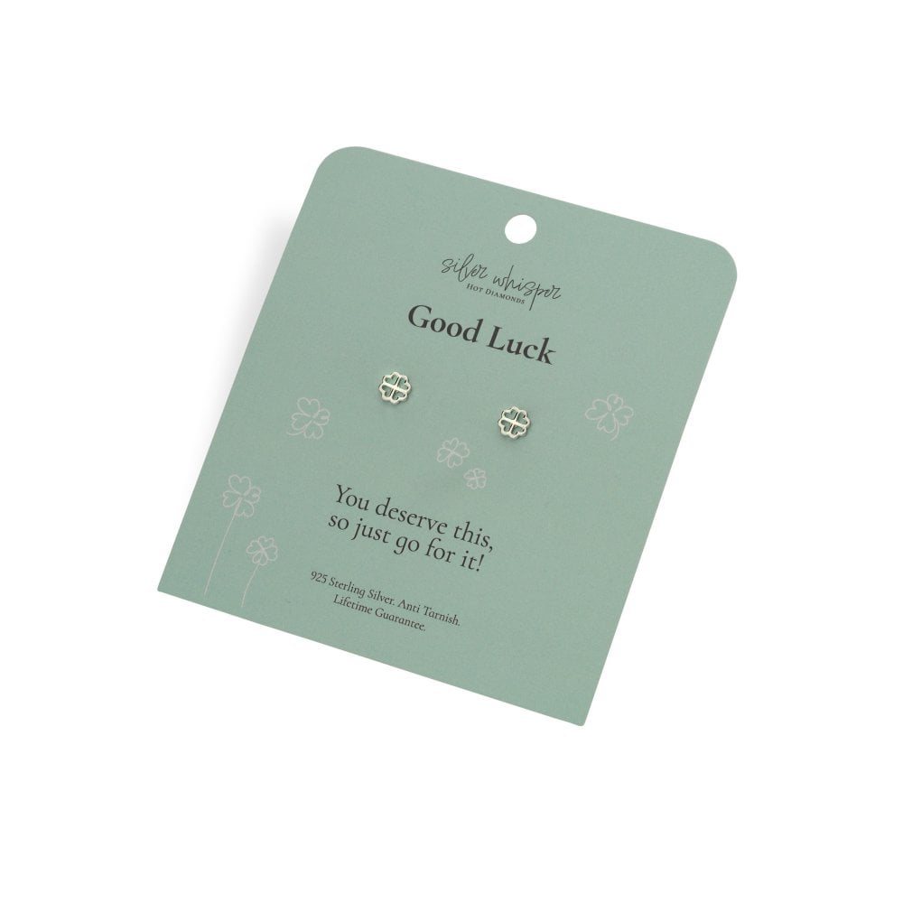 Green card with 'Good Luck' text and earrings 