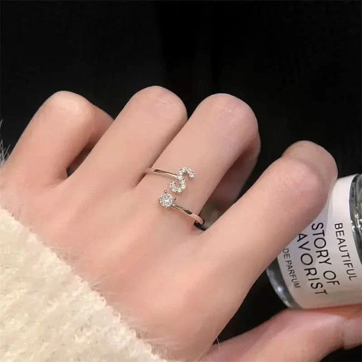 Diamond Initial Letter Silver Ring