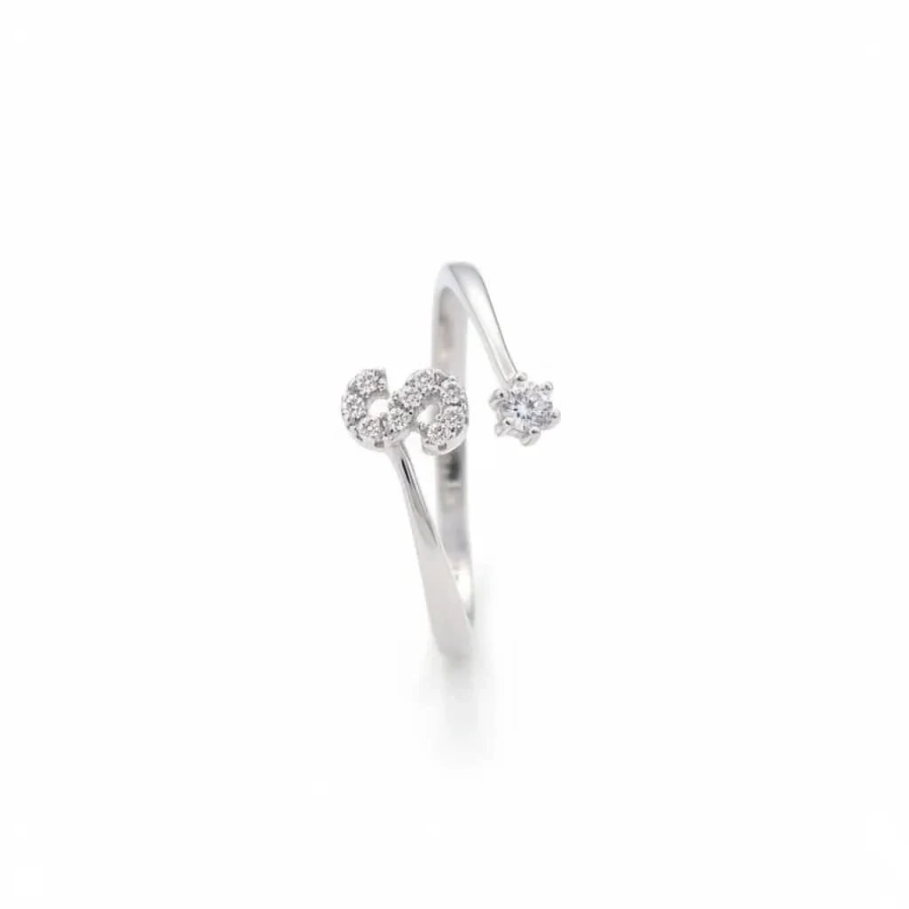 Diamond Initial Letter Silver Ring