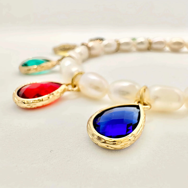 Beaded Pearl Rainbow Charms Necklace- Earrings- Bracelet Set