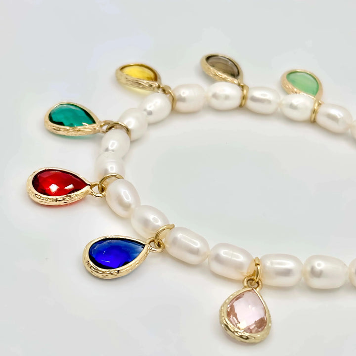 Beaded Pearl Rainbow Charms Necklace- Earrings- Bracelet Set