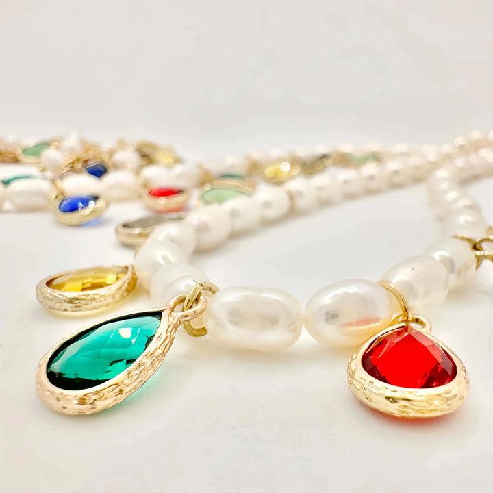 Seeds Pearl Necklace with Colorful Charms
