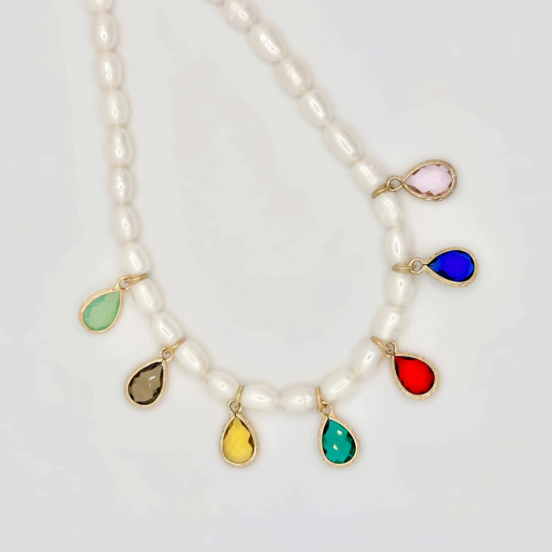 Seeds Pearl Necklace with Colorful Charms