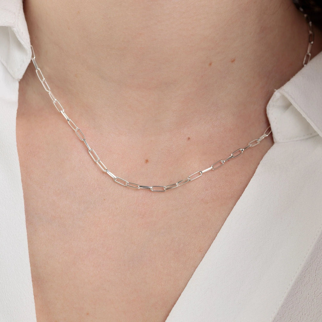 Silver Box Link Chain Necklace CHSBL