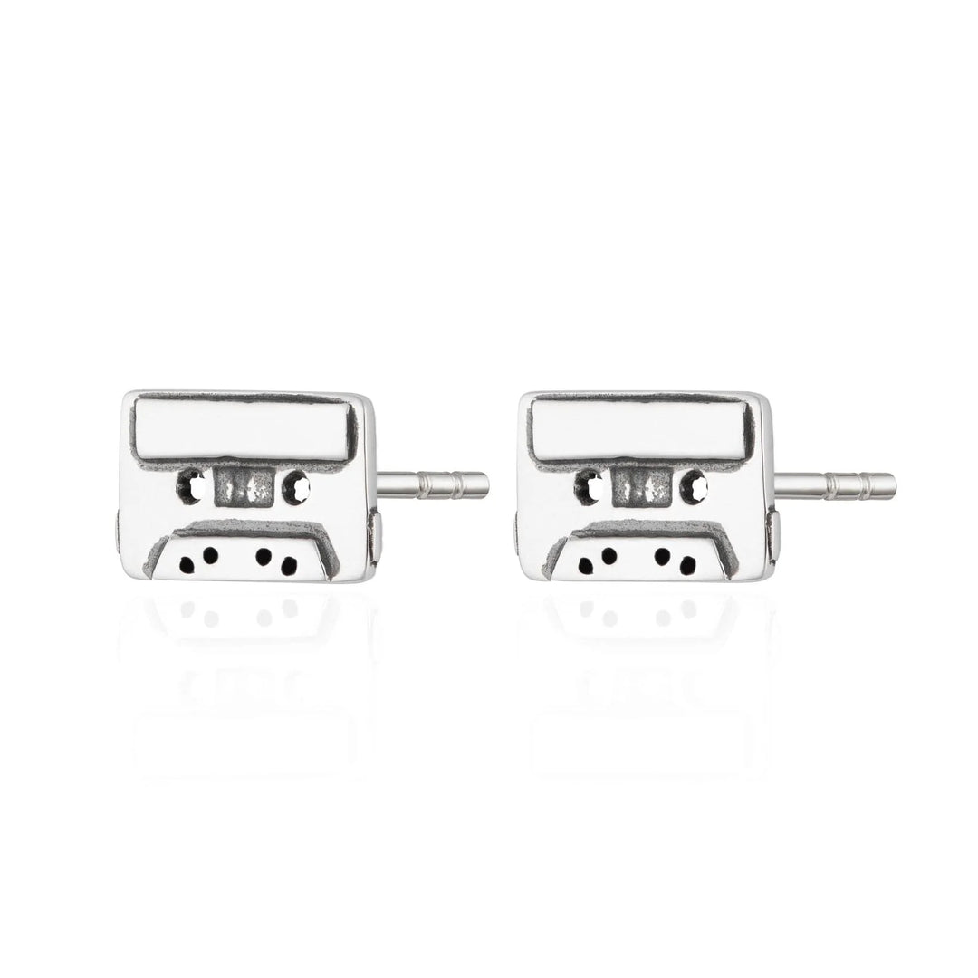 Silver Cassette Tape Stud Earrings SESTAPE