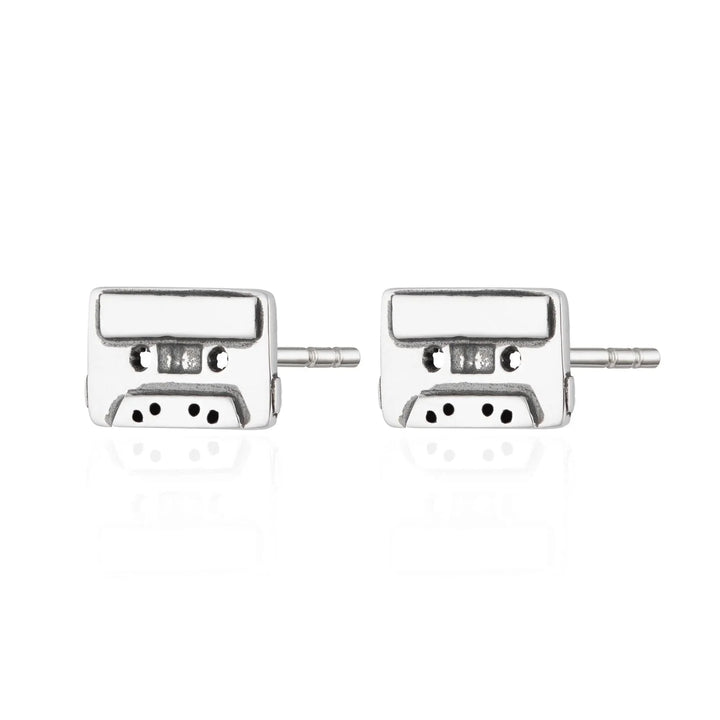 Silver Cassette Tape Stud Earrings SESTAPE