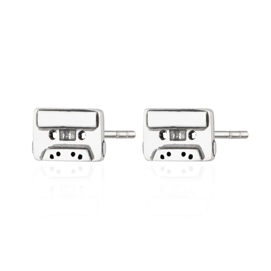Silver Cassette Tape Stud Earrings SESTAPE