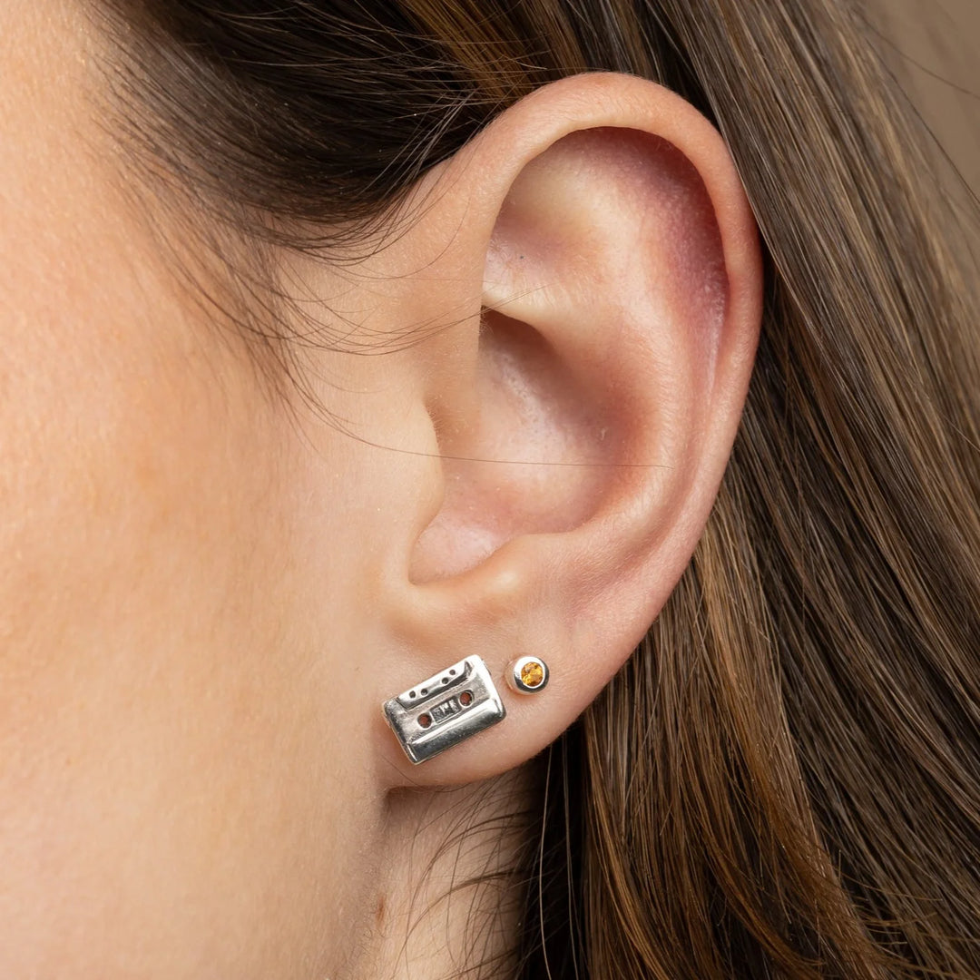 Silver Cassette Tape Stud Earrings SESTAPE
