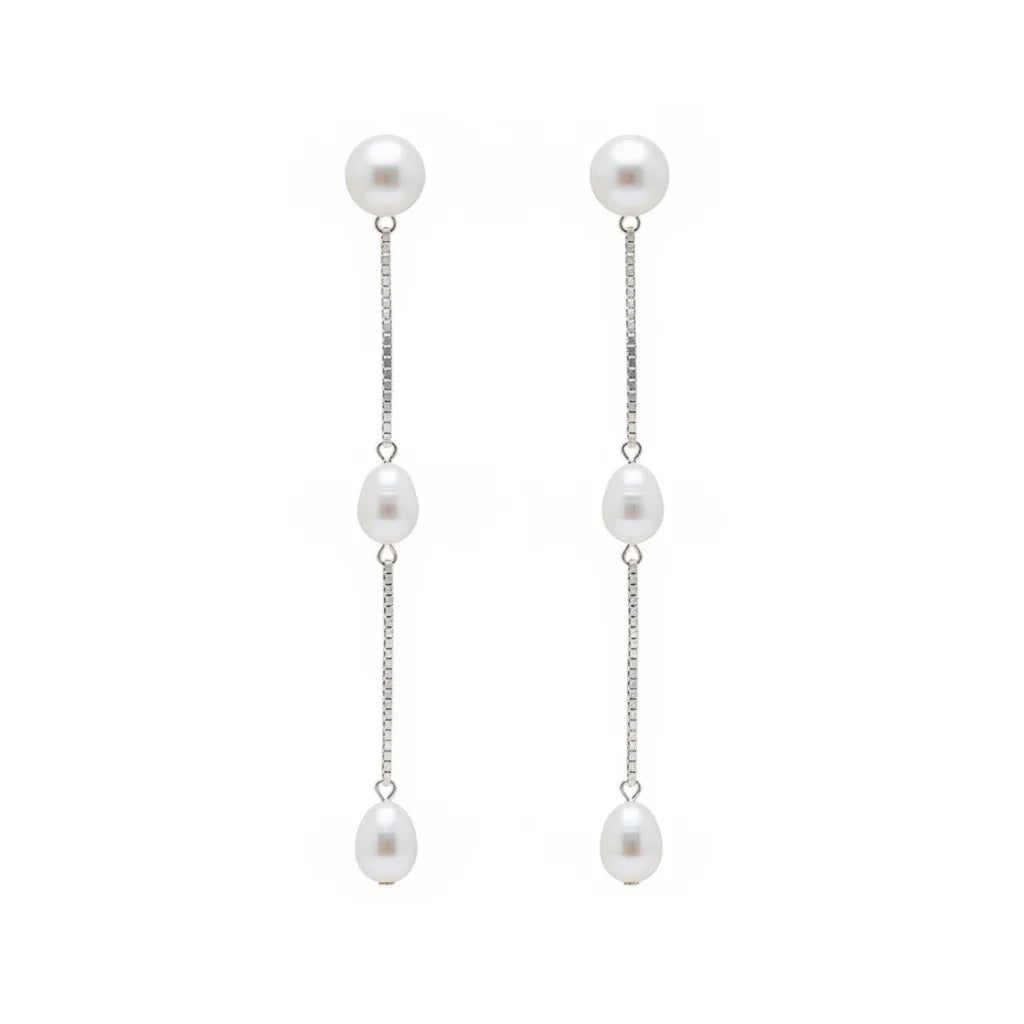 Silver Chain Tassel Pearl Earrings