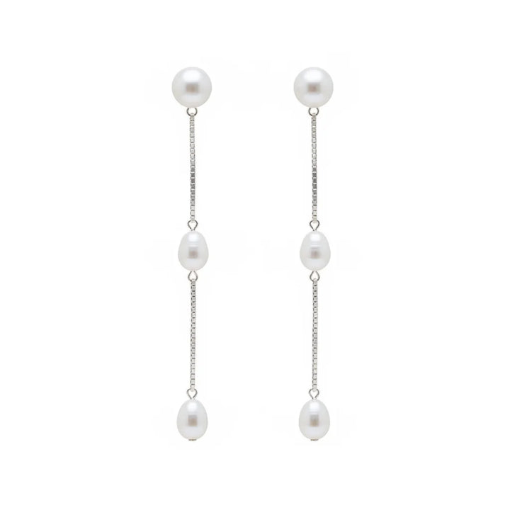 Silver Chain Tassel Pearl Earrings