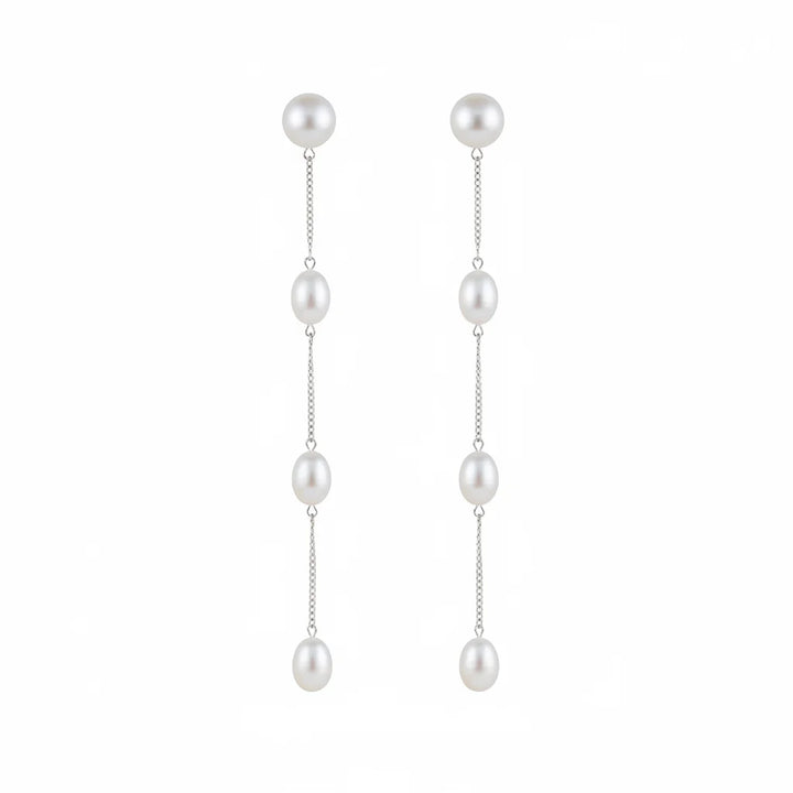 Silver Chain Tassel Pearl Earrings