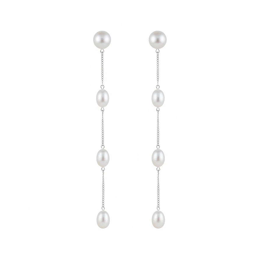 Silver Chain Tassel Pearl Earrings