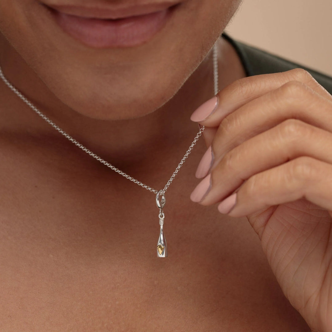 Silver Champagne Bottle Necklace CNSCHB-1