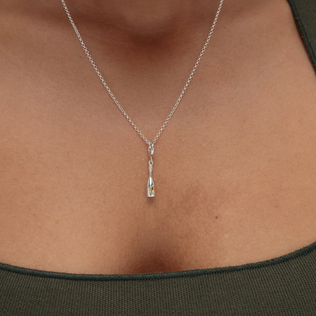 Silver Champagne Bottle Necklace CNSCHB-1