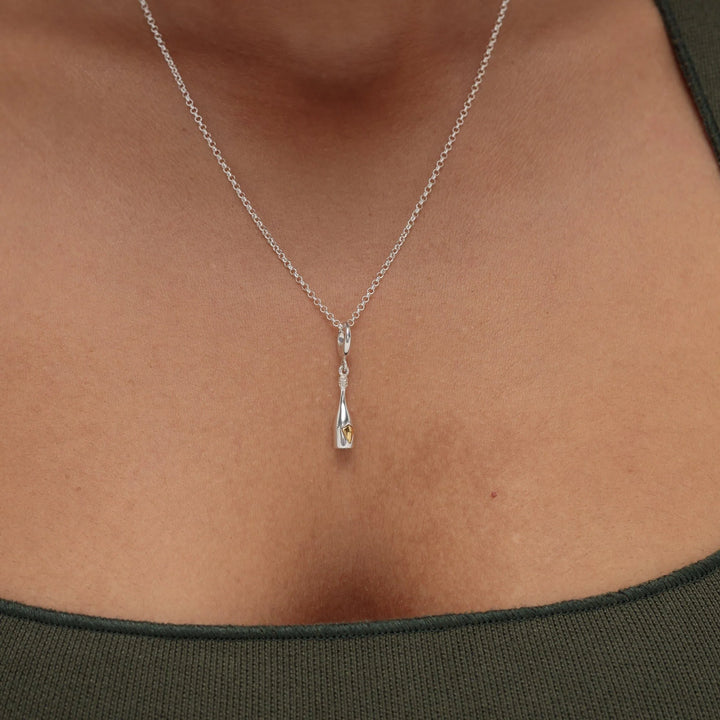 Silver Champagne Bottle Necklace CNSCHB-1