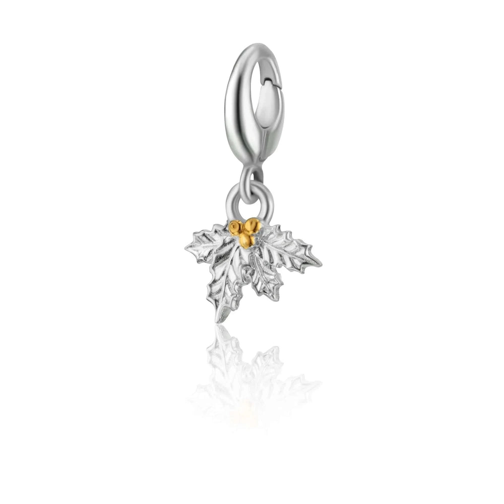 Silver Christmas Holly Charm CSHOL