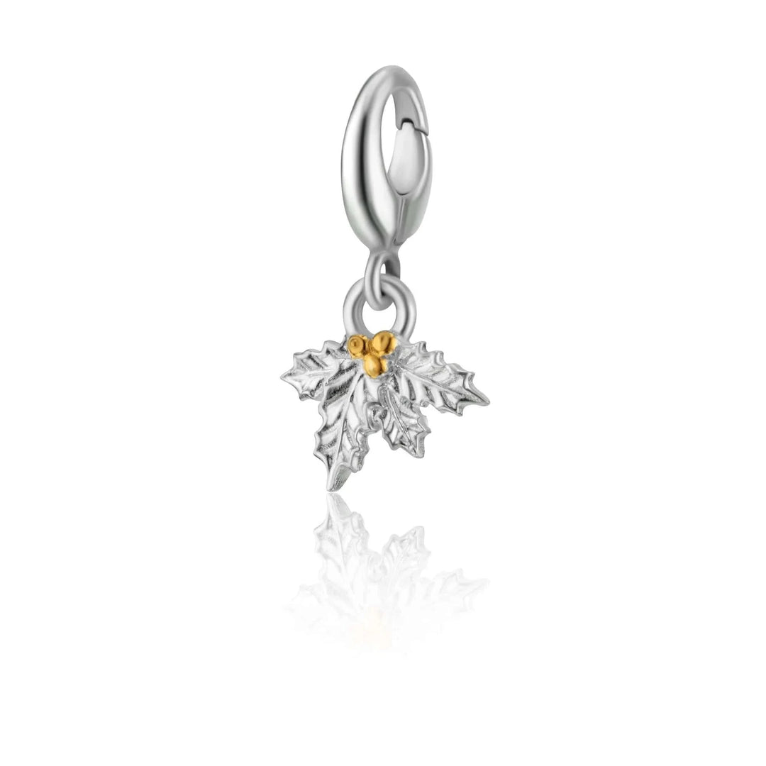 Silver Christmas Holly Charm CSHOL