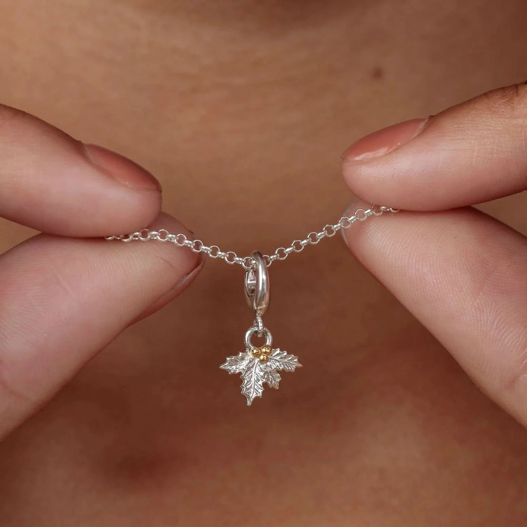 Silver Christmas Holly Charm CSHOL