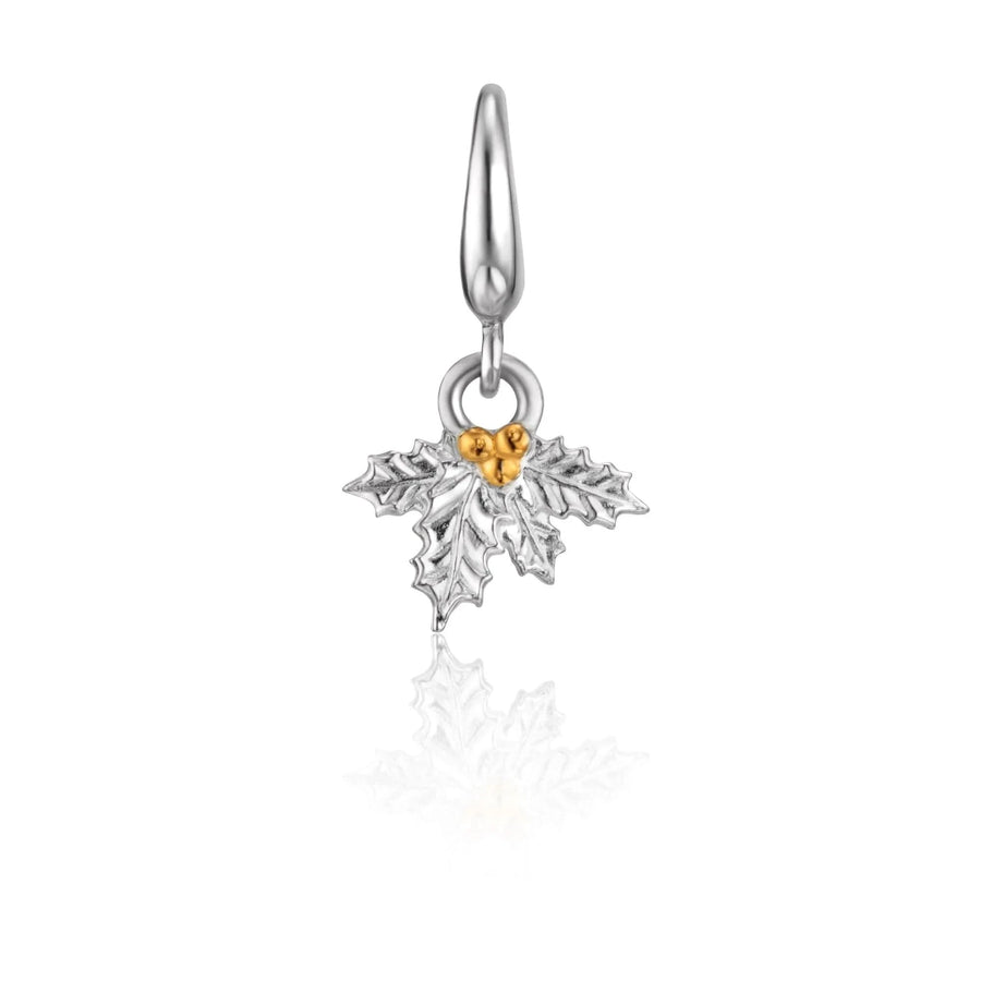 Silver Christmas Holly Charm CSHOL