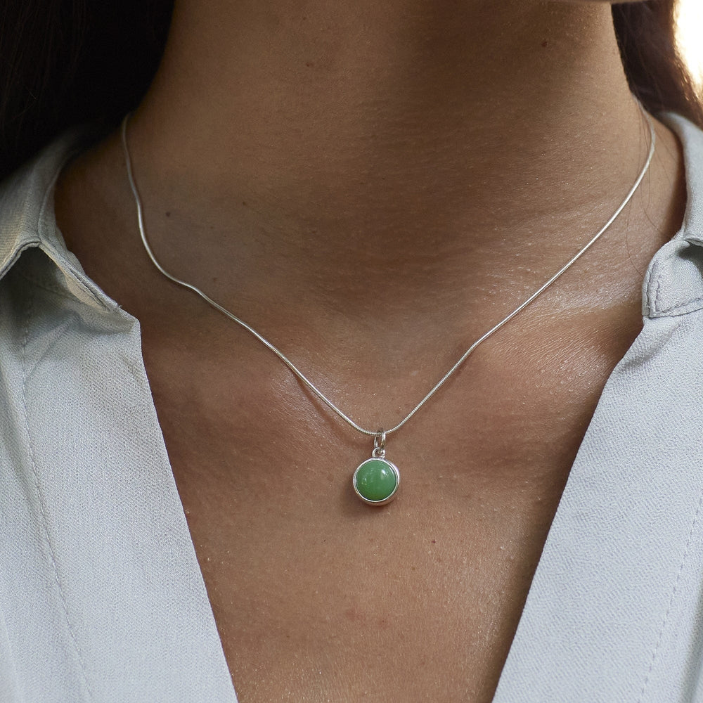 Silver Chrysoprase Healing Stone Happiness Necklace CNSHSCY-SNAKE-1
