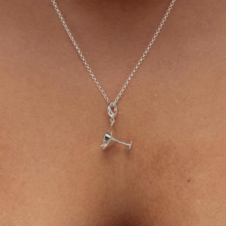 Silver Cocktail Glass Necklace CNSCG-1