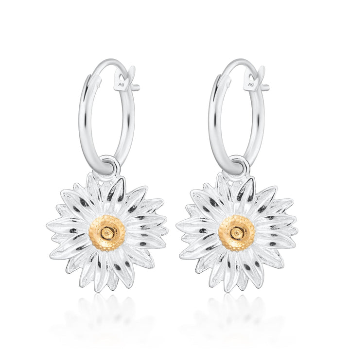Silver Daisy Charm Hoop Earrings CHESDA-MINI