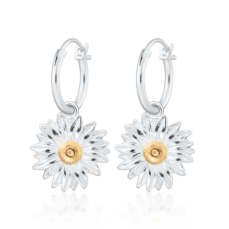 Silver Daisy Charm Hoop Earrings CHESDA-MINI