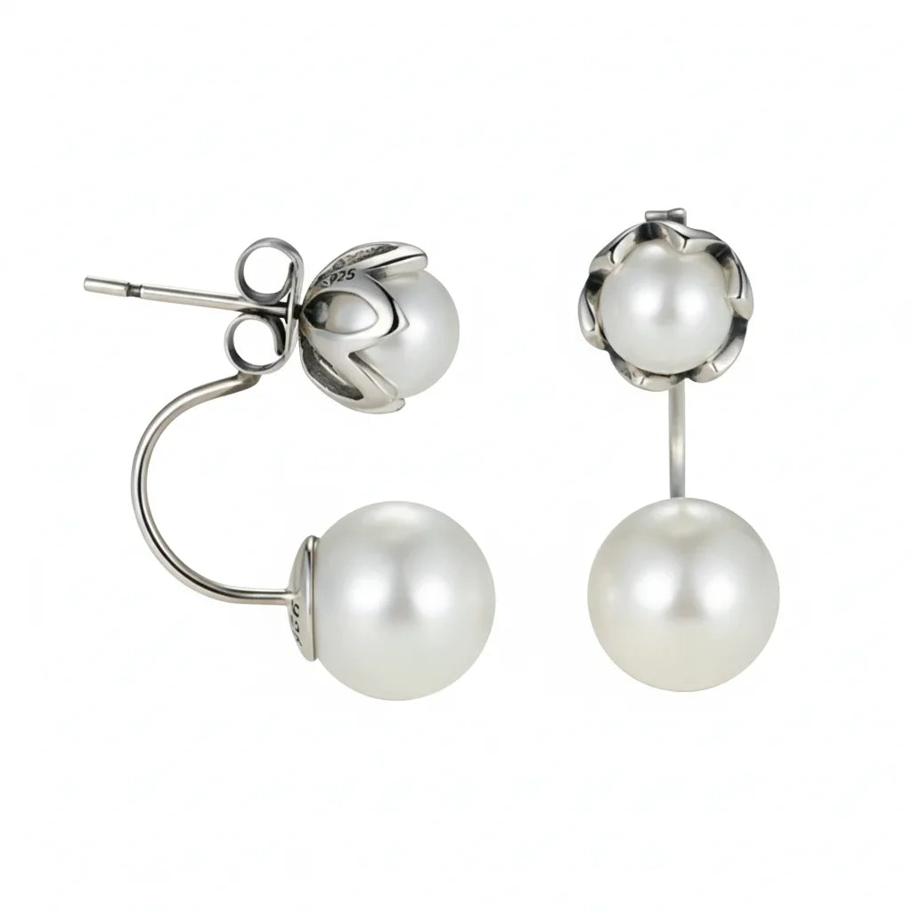 Silver Double Side Pearl Earrings
