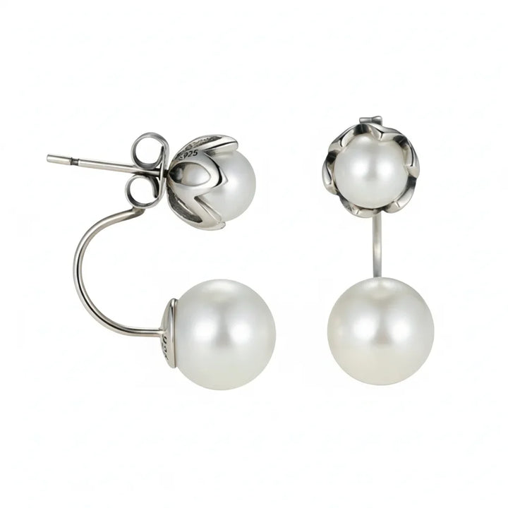 Silver Double Side Pearl Earrings