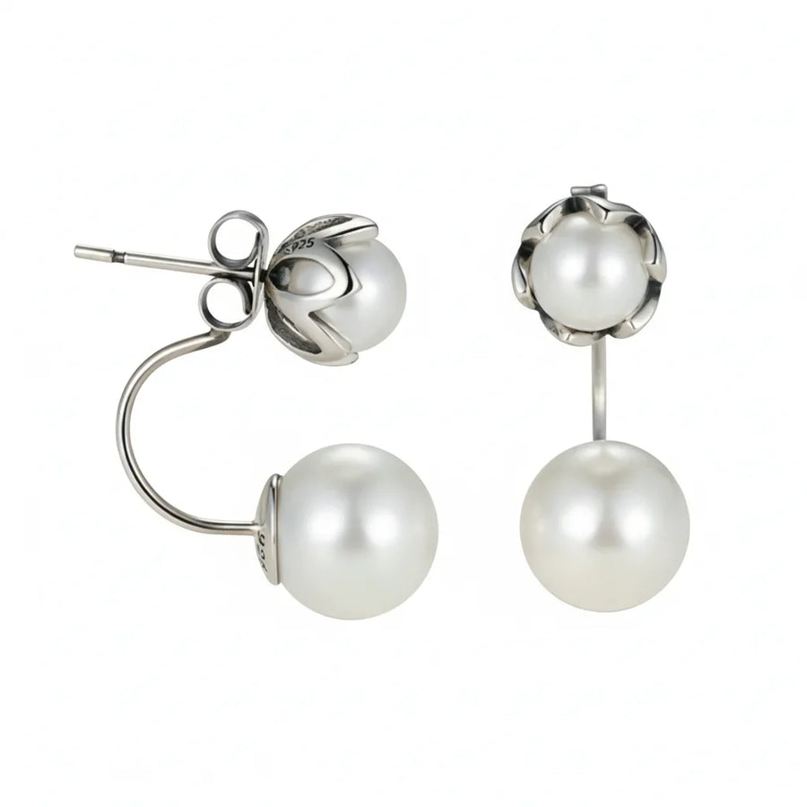 Silver Double Side Pearl Earrings