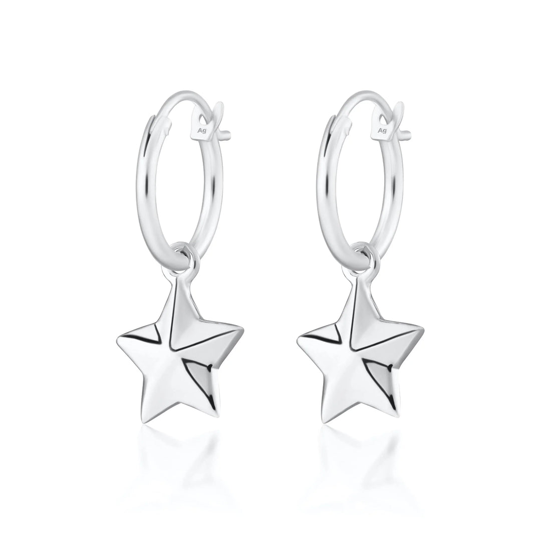 Silver Faceted Star Charm Hoop Earrings CHESFST-MINI