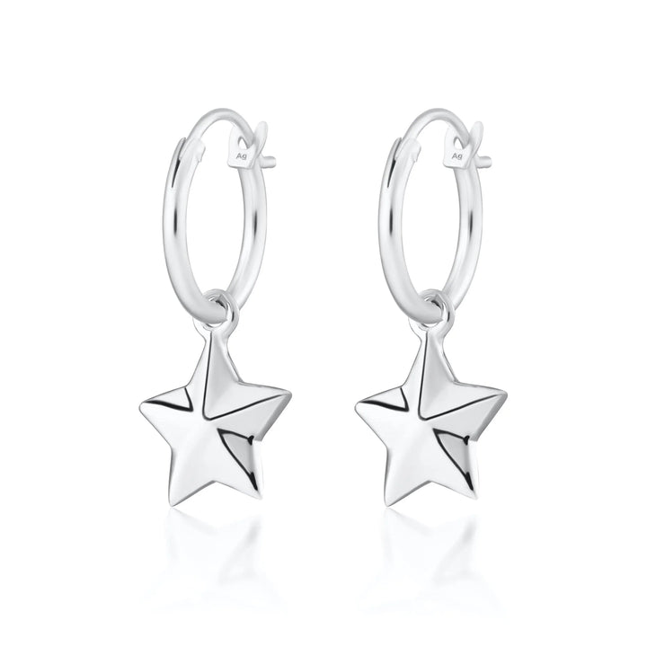 Silver Faceted Star Charm Hoop Earrings CHESFST-MINI