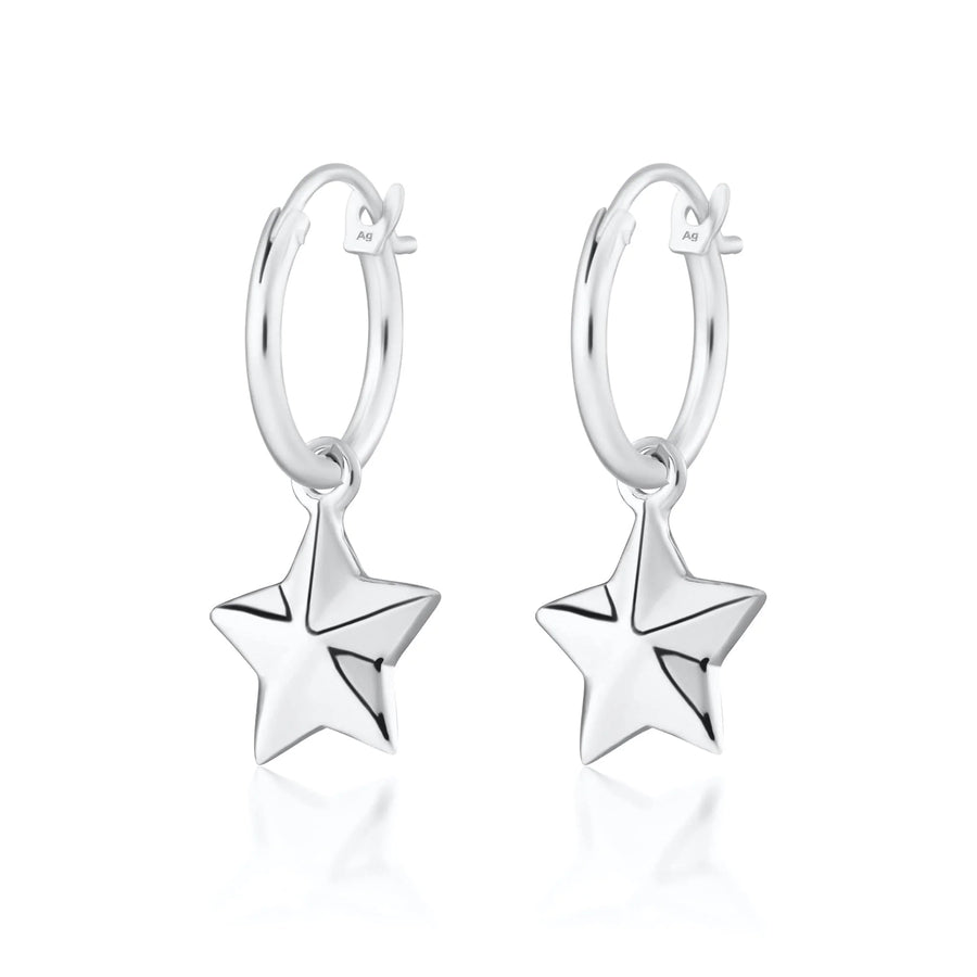 Silver Faceted Star Charm Hoop Earrings CHESFST-MINI