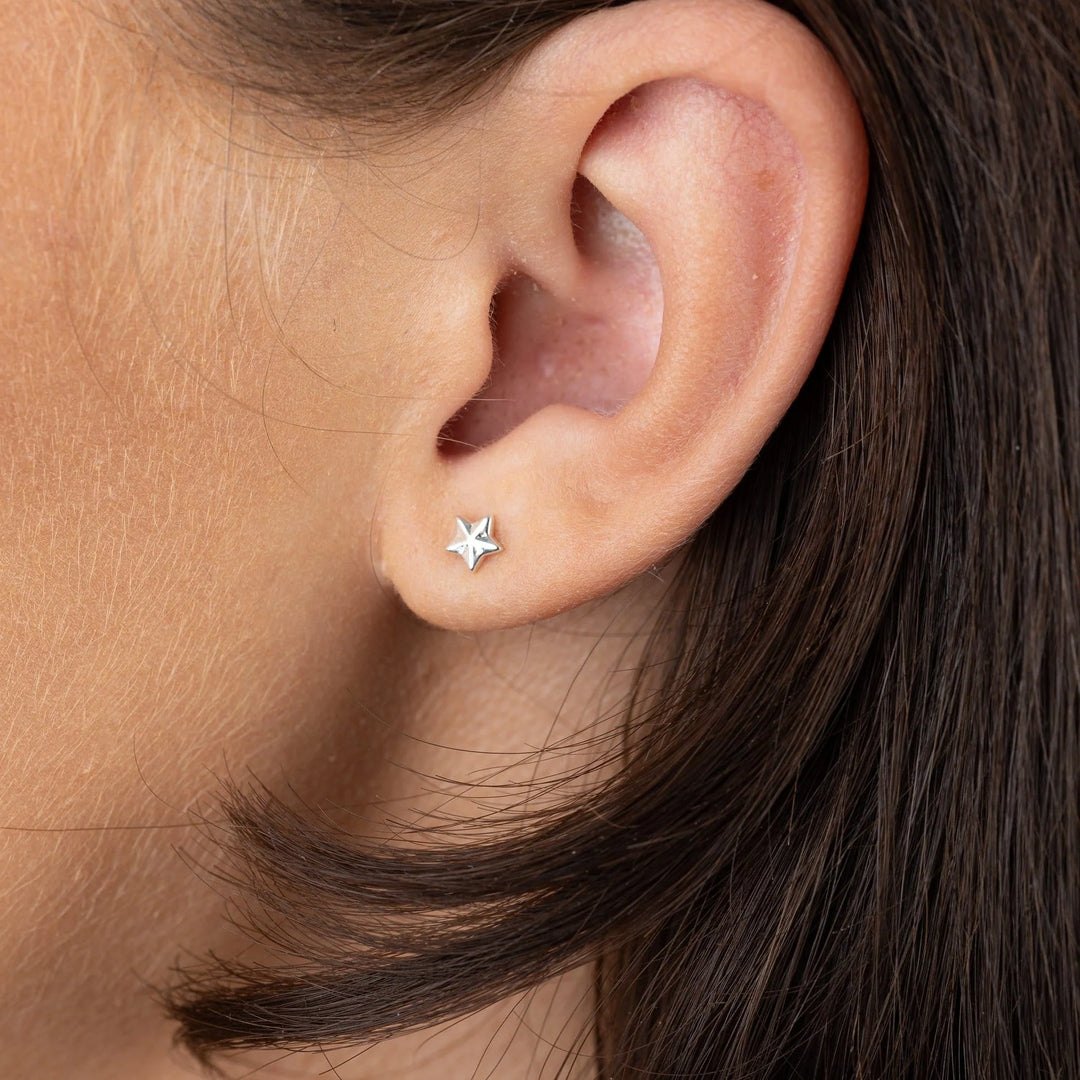 Silver Faceted Star Stud Earrings SESFSS