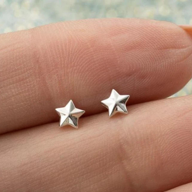 Silver Faceted Star Stud Earrings SESFSS