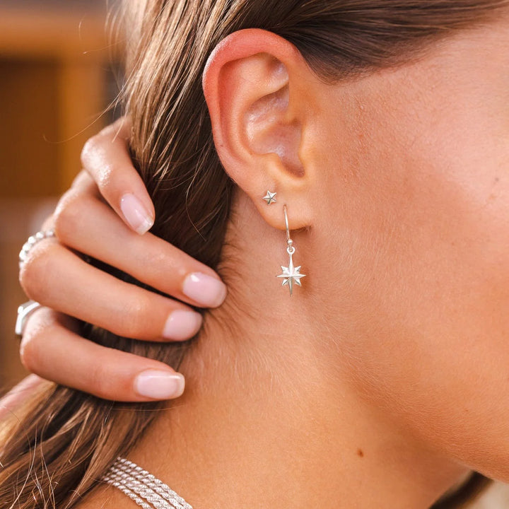 Silver Faceted Star Stud Earrings SESFSS