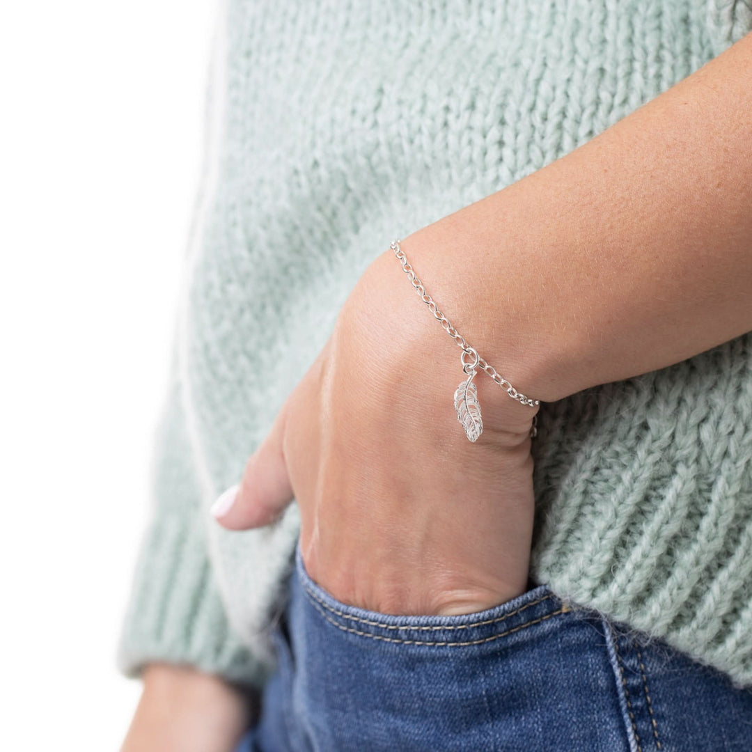 Silver Feather Charm Bracelet CBRSFS-1