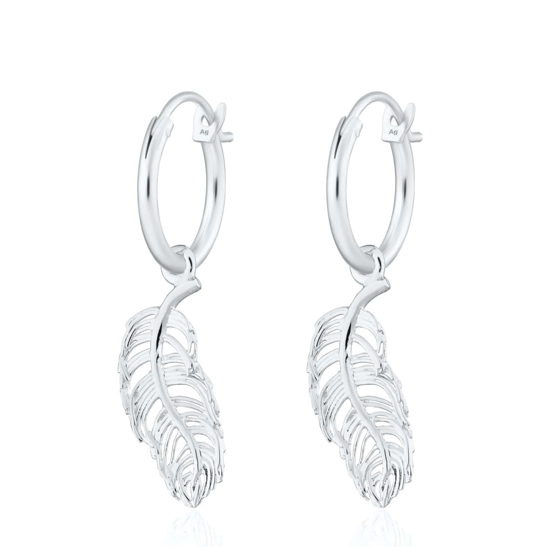 Silver Feather Charm Hoop Earrings CHESFS-MINI