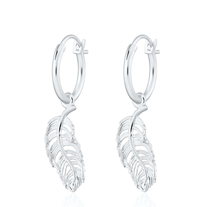 Silver Feather Charm Hoop Earrings CHESFS-MINI