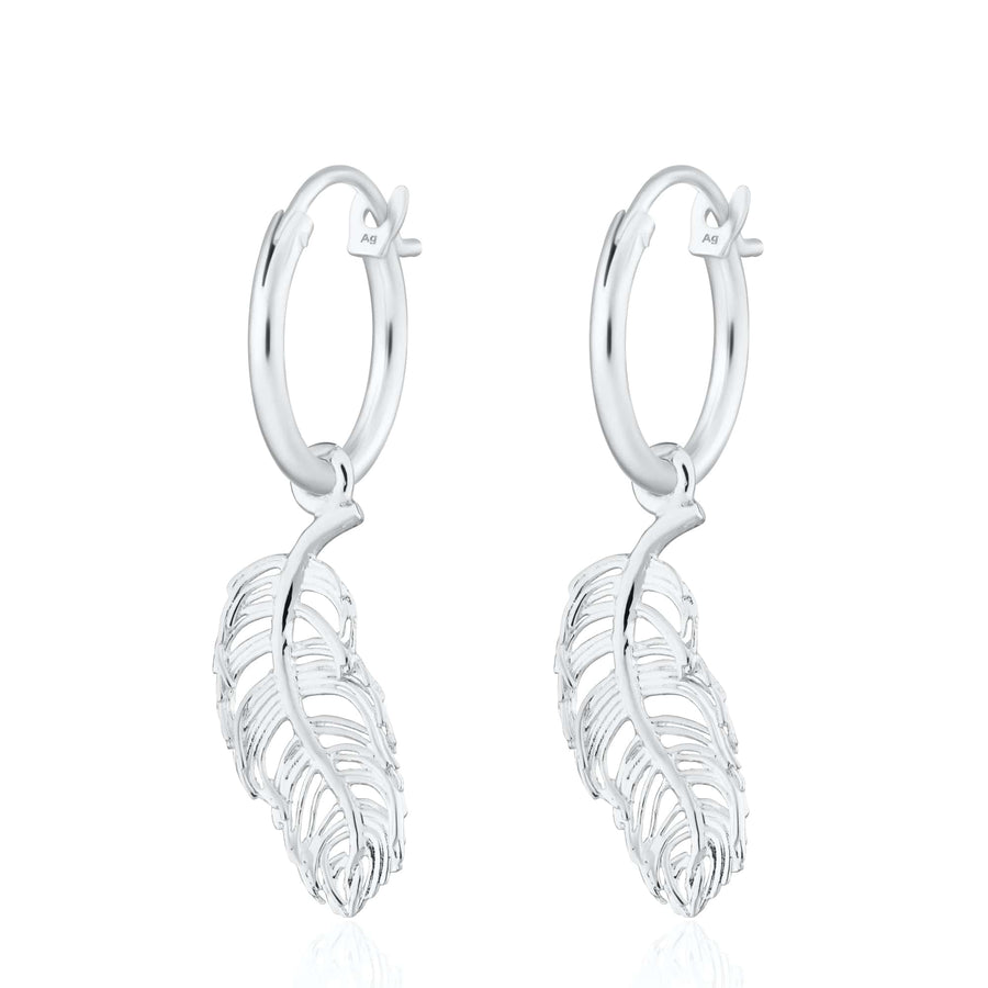 Silver Feather Charm Hoop Earrings CHESFS-MINI