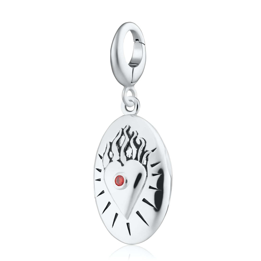 Silver Flaming Heart Locket Charm CSFLH