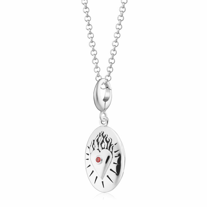 Silver Flaming Heart Locket Necklace CNSFLH-1