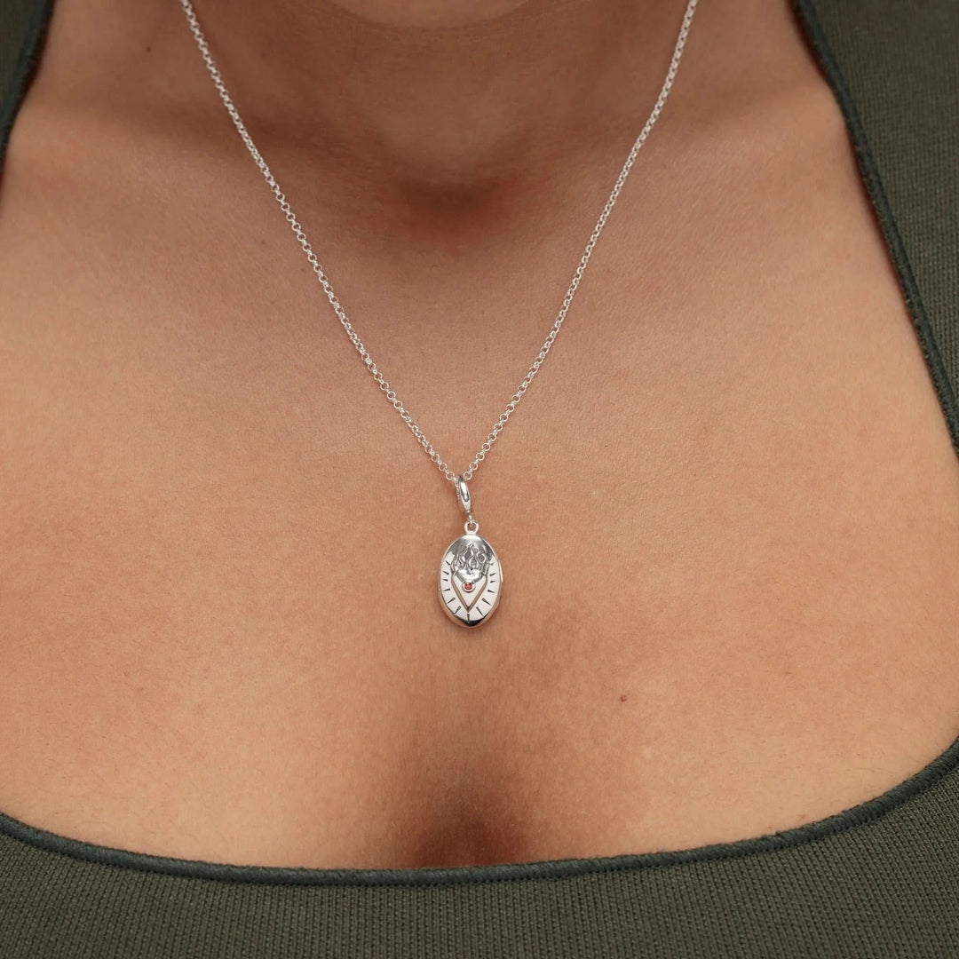 Silver Flaming Heart Locket Necklace CNSFLH-1