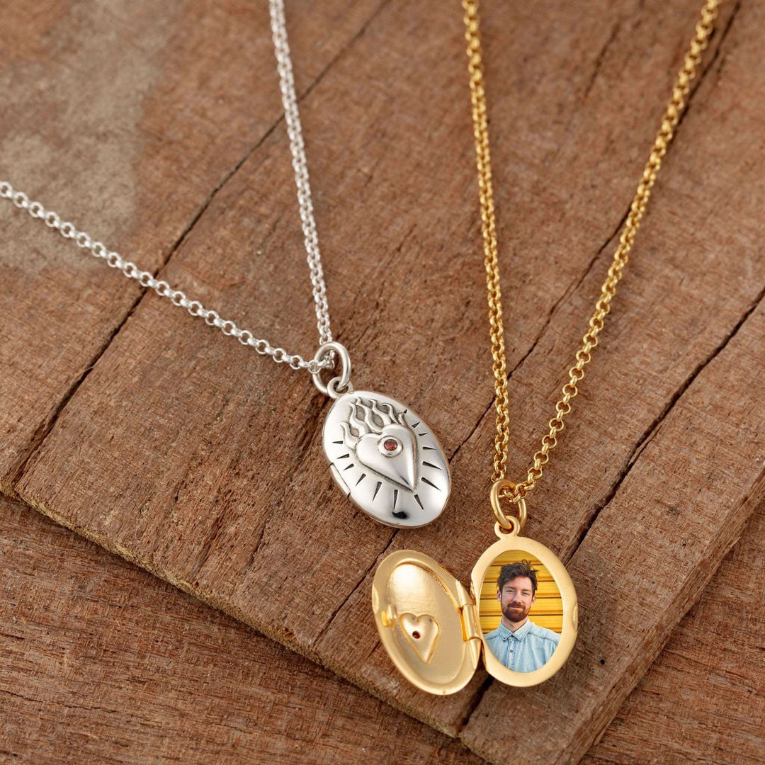 Silver Flaming Heart Locket Necklace CNSFLH-1