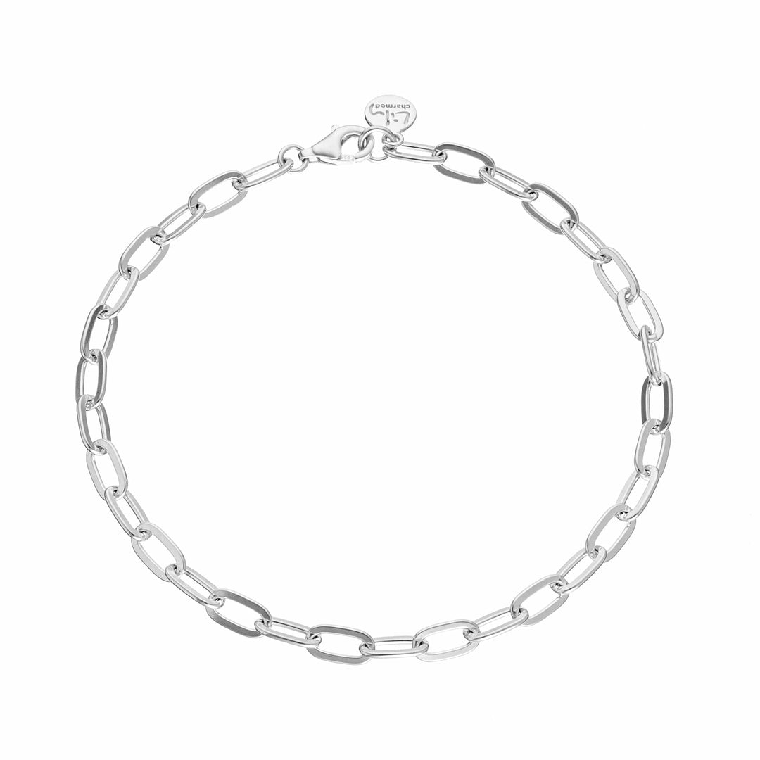Silver Chunky Oval Link Charm Bracelet CBRSCNKOV