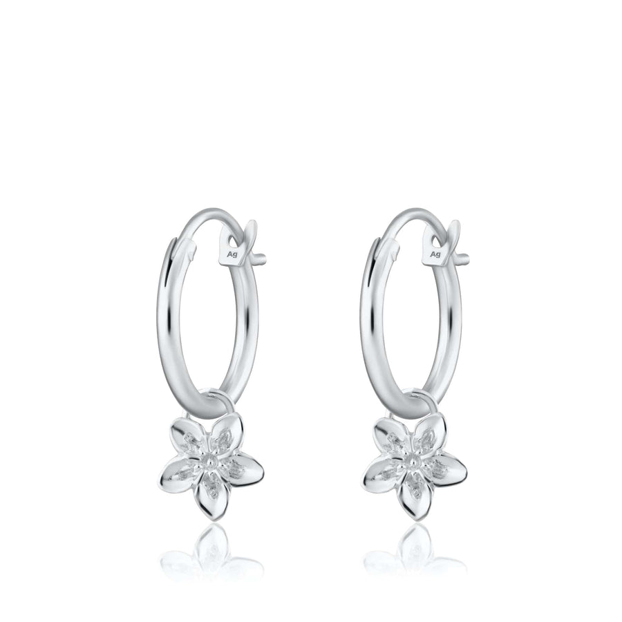 Silver Forget Me Not Flower Charm Hoop Earrings CHECSFMN-MINI