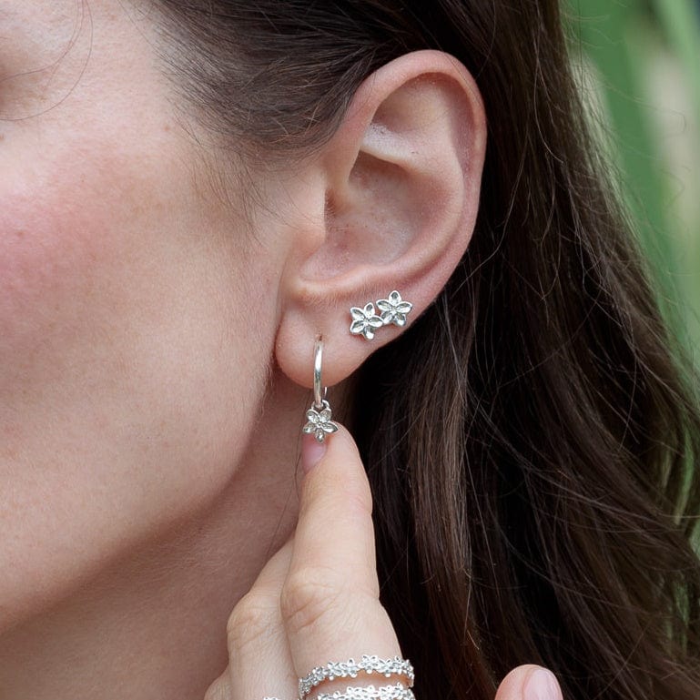 Silver Forget Me Not Flower Charm Hoop Earrings CHECSFMN-MINI